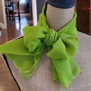 Vintage 60s Polyester Head Scarf With Scalloped Hems And Embroidery.